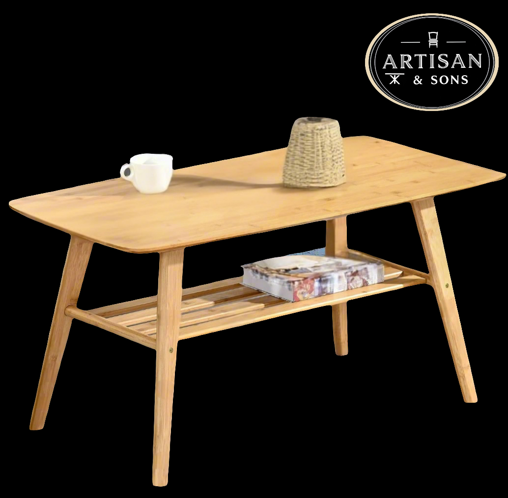 ASW Bamboo Coffee Table with storage shelf, Rectangular Center Table, Living Room, Home Office, Furniture, Natural Honey