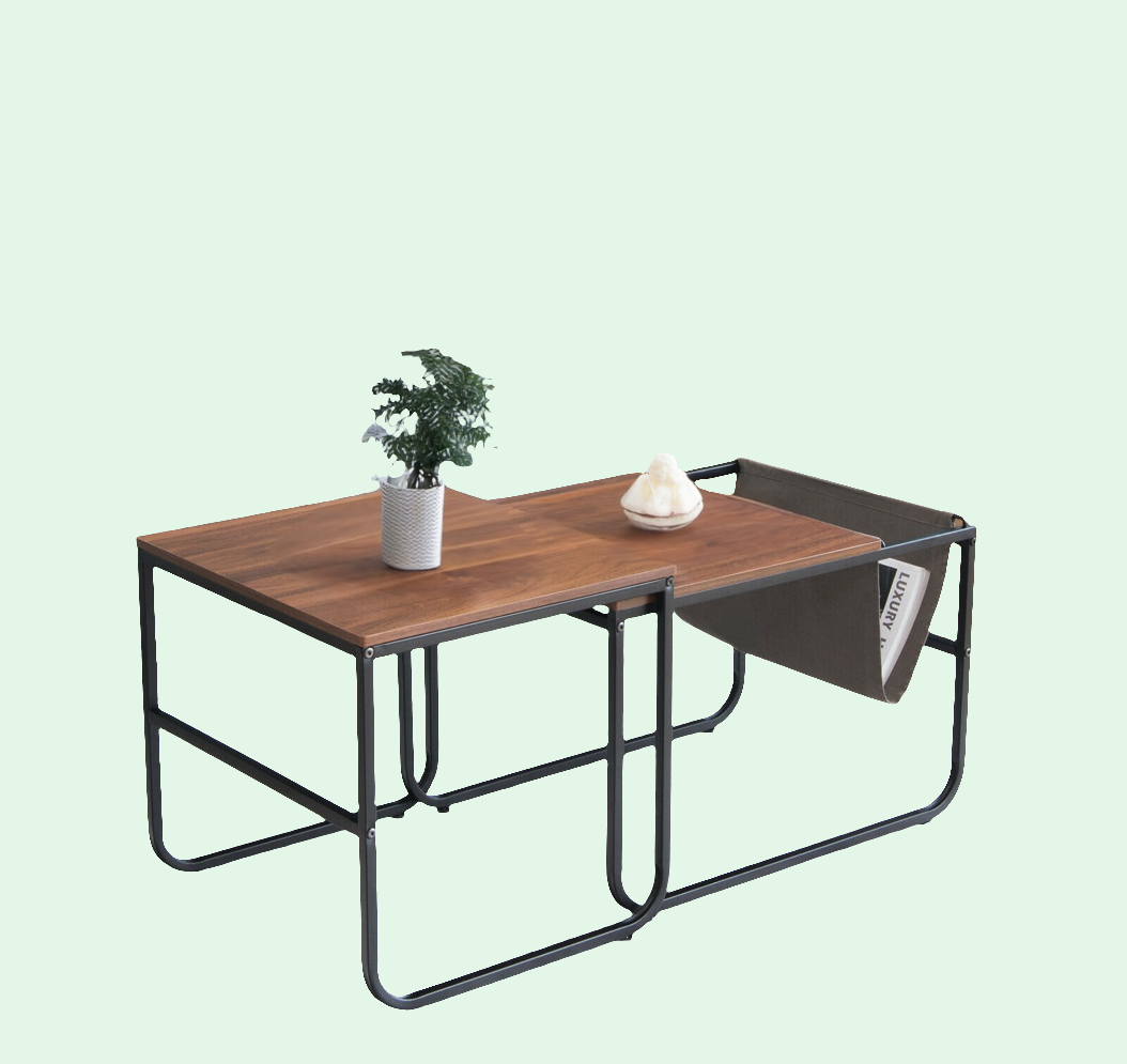 ASW Nesting Side / End Coffee Table Set of 2 Industrial Stackable Side Table Nesting End Tables, Rectangular Shaped Snack Side Table, Rustic Dark Honey Brown Natural Wood