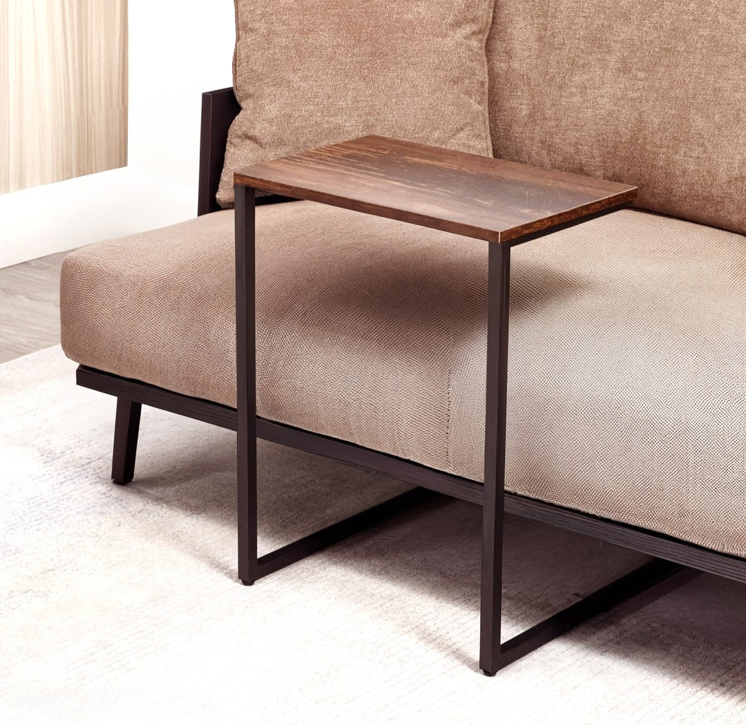 ASW Nesting Side / End Tables Set of 3, C-Shaped Straight Profile, Snack Side Table with Steel Frame for Sofa Couch and Bed, Rustic Brown