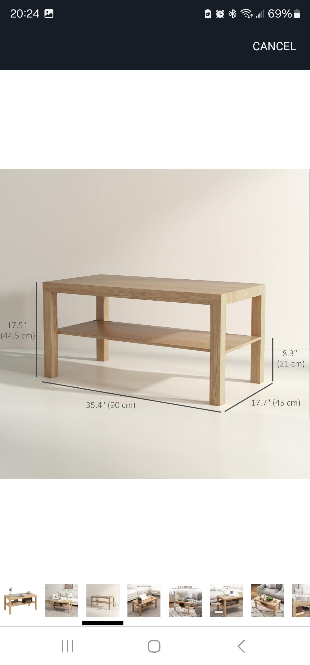 ASW Coffee Table with storage shelf, Rectangular Center Table, Living Room, Home Office, Furniture