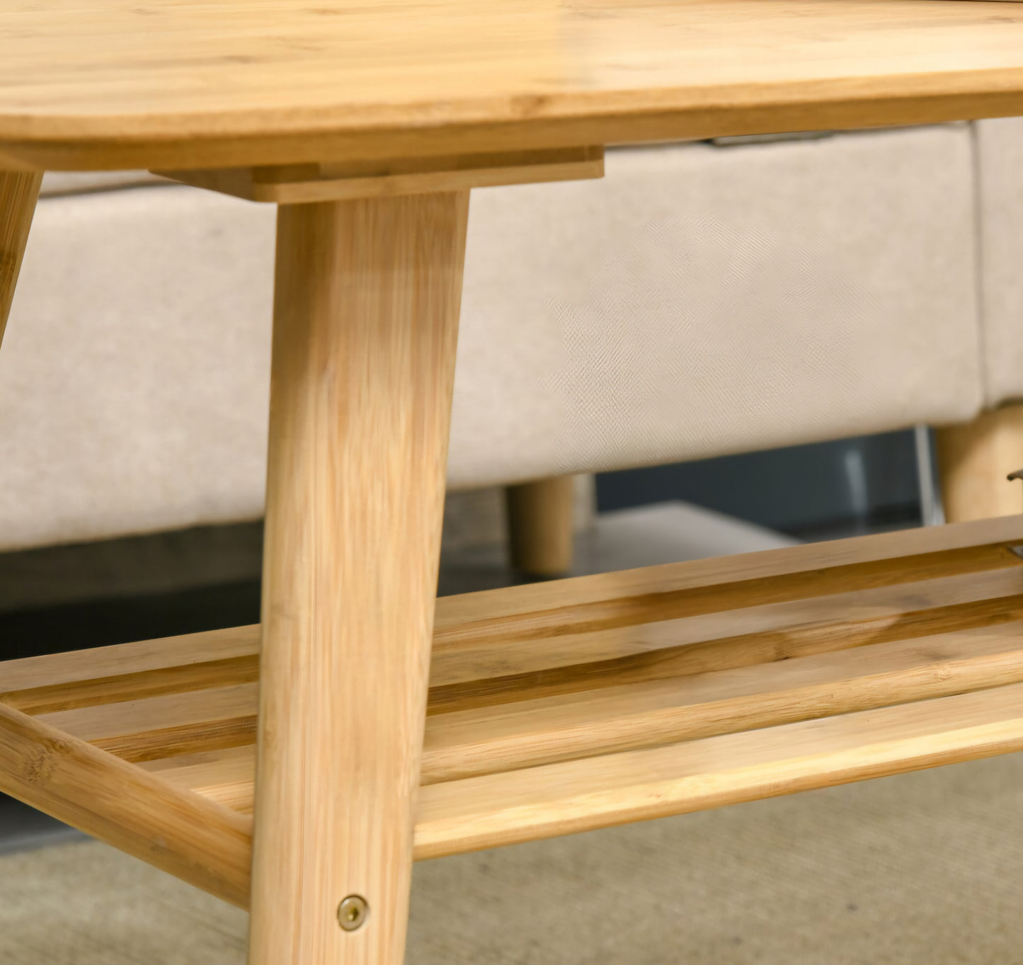 ASW Bamboo Coffee Table with storage shelf, Rectangular Center Table, Living Room, Home Office, Furniture, Natural Honey