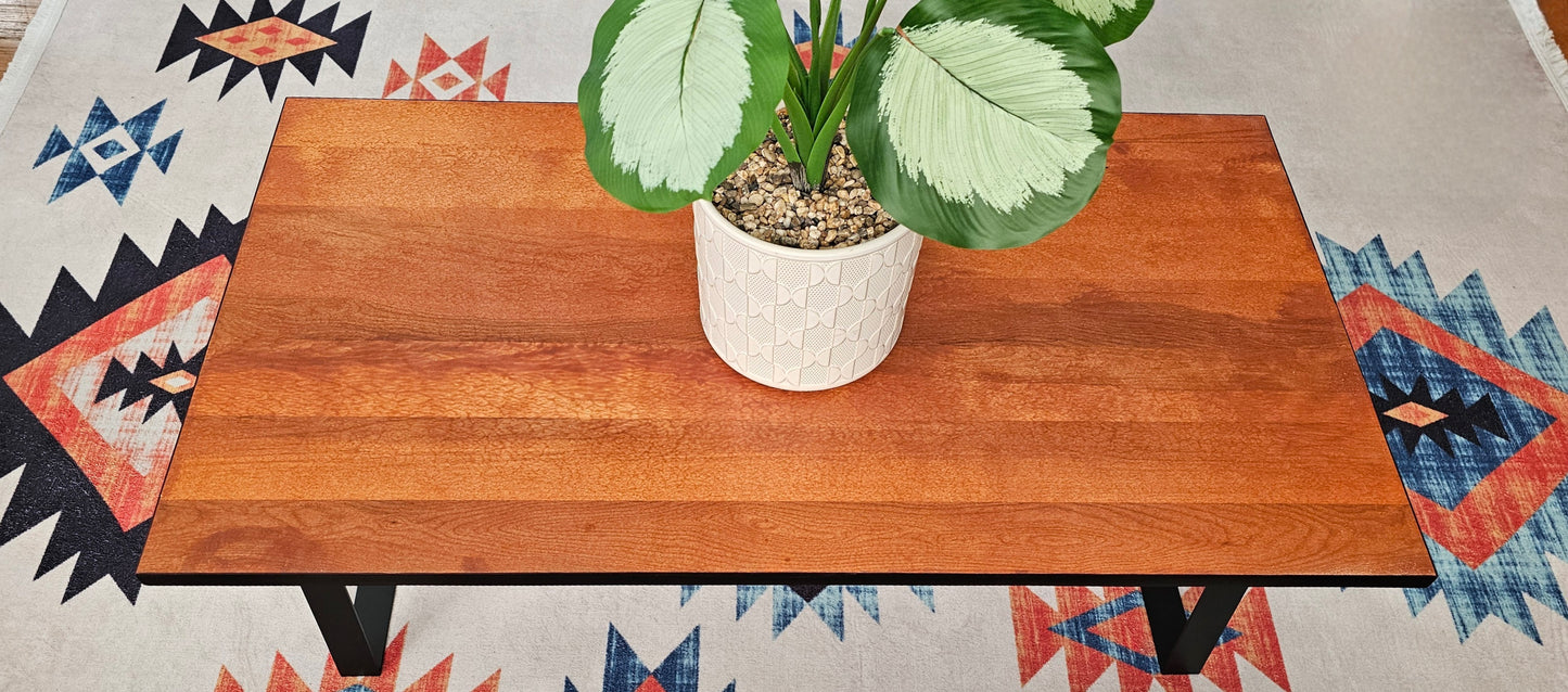 ASW Birch Wood Coffee Table with Trapezoid Legs, Rectangular Center Table, Living Room, Home Office, Furniture, Natural Dark Honey