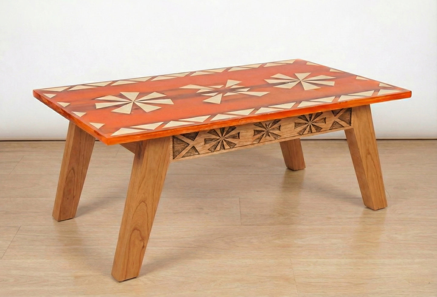 The Fjord solid wood coffee table base mid-century modern, styled room setting – Artisan & Sons