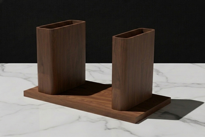 Mesa solid wood coffee table in Walnut – disassembled base components view – Artisan & Sons