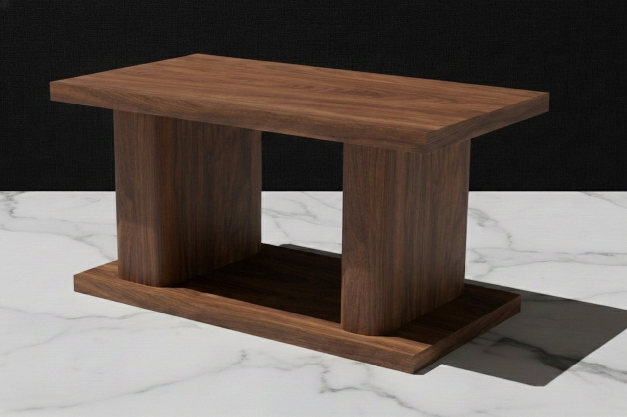 Mesa solid wood coffee table in Walnut – monolithic twin-pillar design – Artisan & Sons