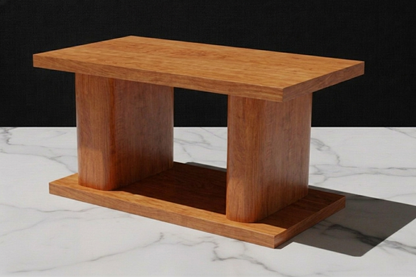 Mesa solid wood coffee table in Cherry – monolithic twin-pillar design – Artisan & Sons
