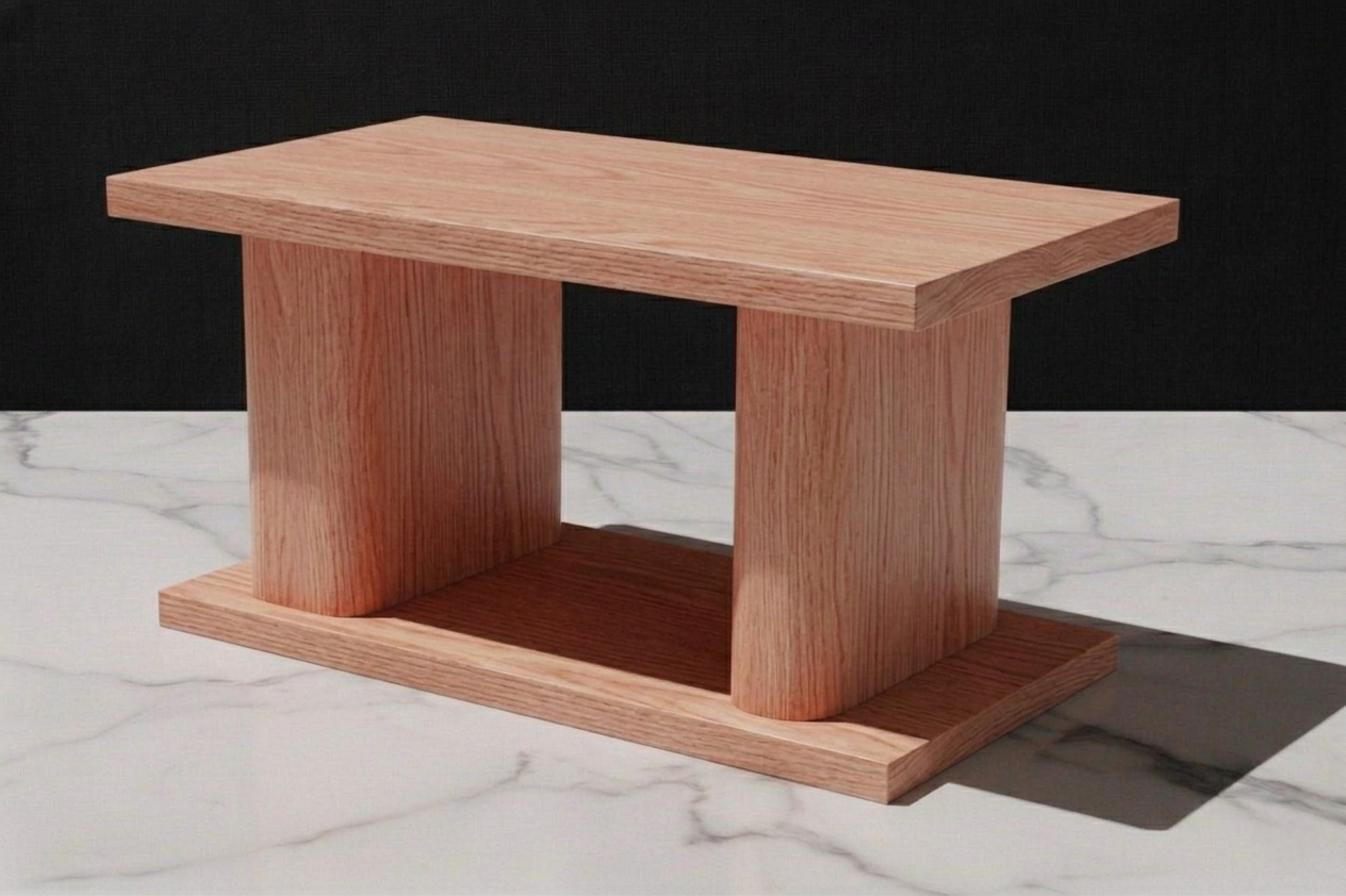 Mesa solid wood coffee table in Red Oak – monolithic twin-pillar design – Artisan & Sons