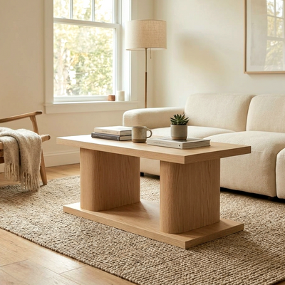 Mesa: Solid Wood Coffee Table | Monolithic Twin-Pillar Design (21")