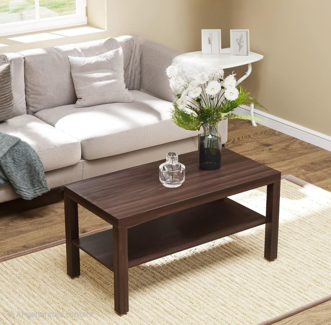 ASW Coffee Table with storage shelf, Rectangular Center Table, Living Room, Home Office, Furniture