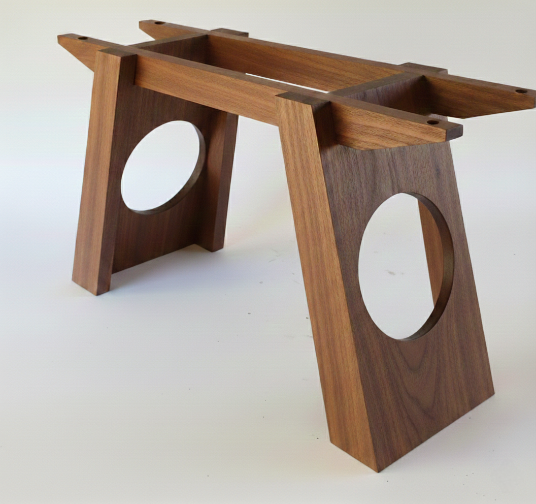 Libra handcrafted table base in Walnut – round cutout variant – Artisan & Sons