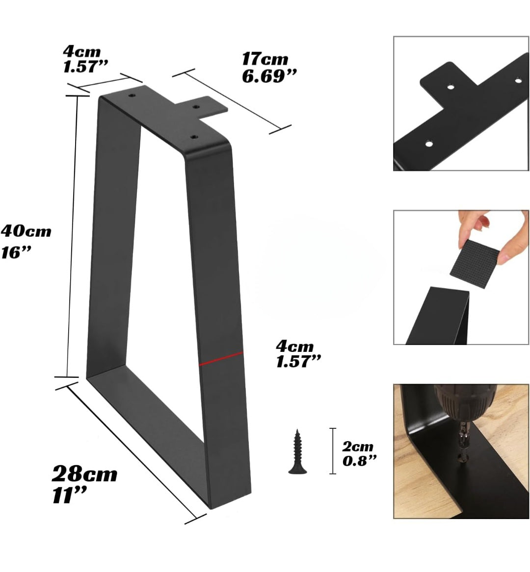 ASW 16 '' Trapezoid Metal Table Legs Bench Legs, Heavy Duty Furniture Legs for DIY Desk Legs, Black Metal End Table, Coffee Table, Side Tables, Sofa, Set of 2 (16"x11")