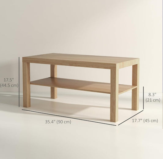 Modern Rectangular Coffee Table with Shelf - 35", Center Table for Living Room