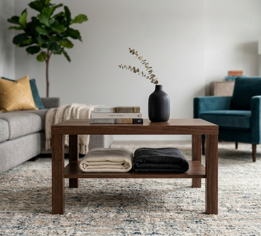 Modern Rectangular Coffee Table with Shelf - 35", Center Table for Living Room