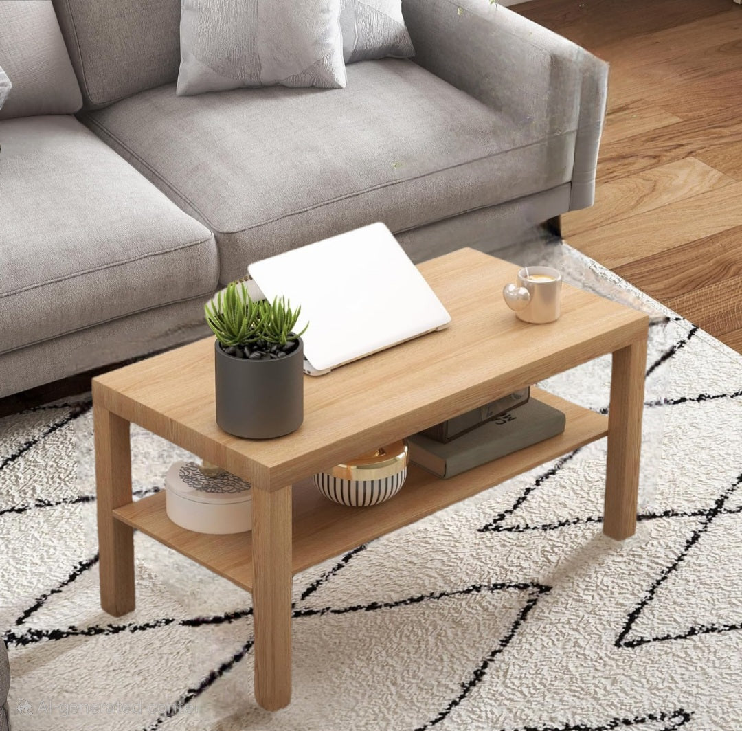 ASW Coffee Table with storage shelf, Rectangular Center Table, Living Room, Home Office, Furniture