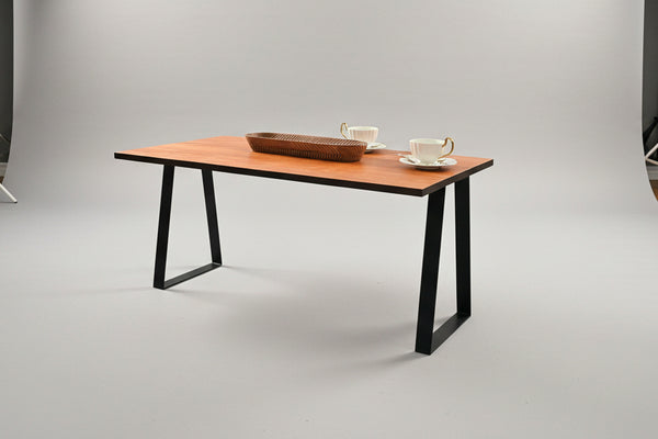 Solid Birch Coffee Table with Black Metal Trapezoid Legs – Natural Dark Honey Finish, 36"x20"