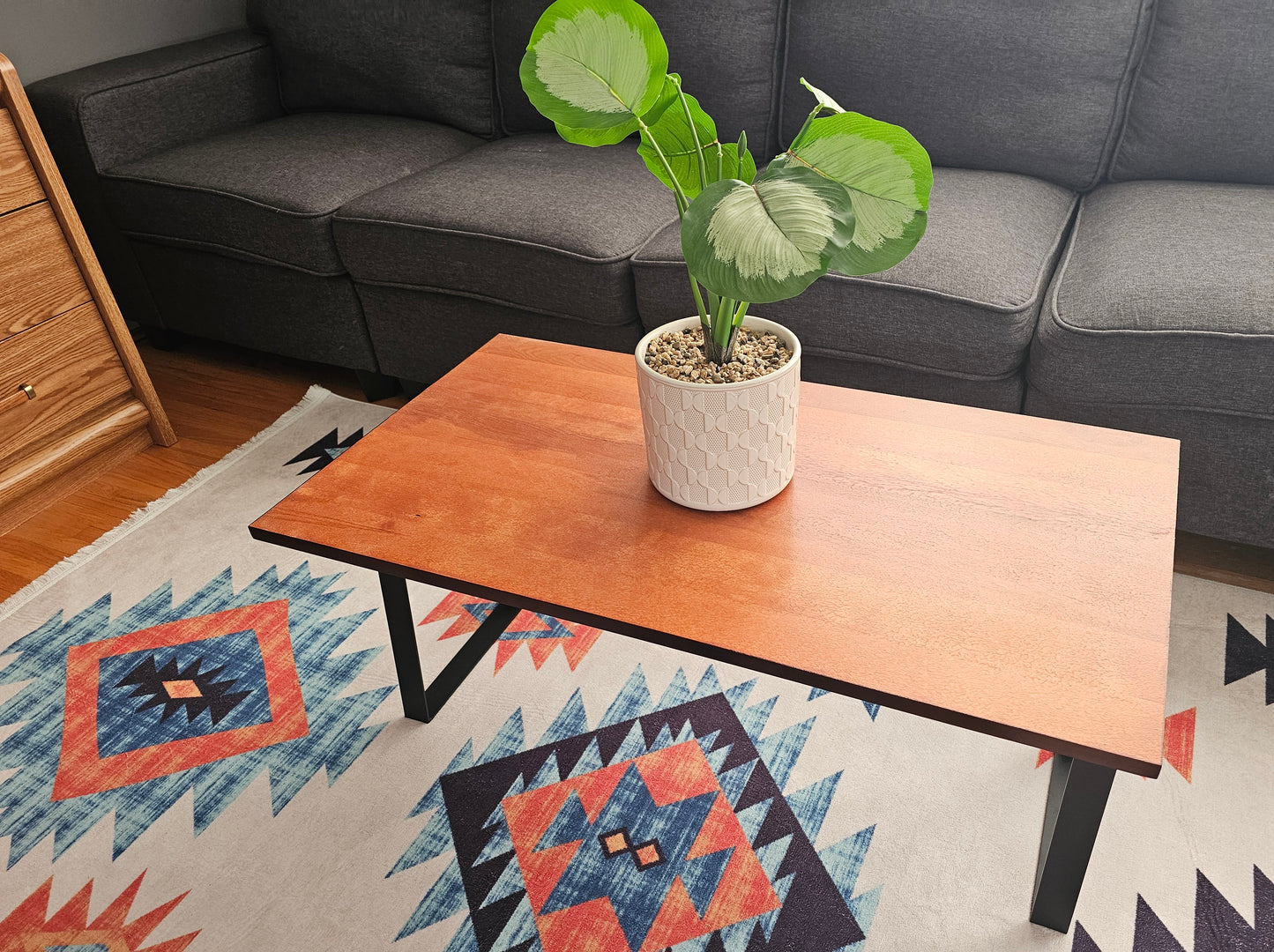 ASW Birch Wood Coffee Table with Trapezoid Legs, Rectangular Center Table, Living Room, Home Office, Furniture, Natural Dark Honey