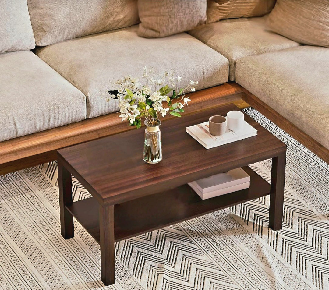 ASW Coffee Table with storage shelf, Rectangular Center Table, Living Room, Home Office, Furniture