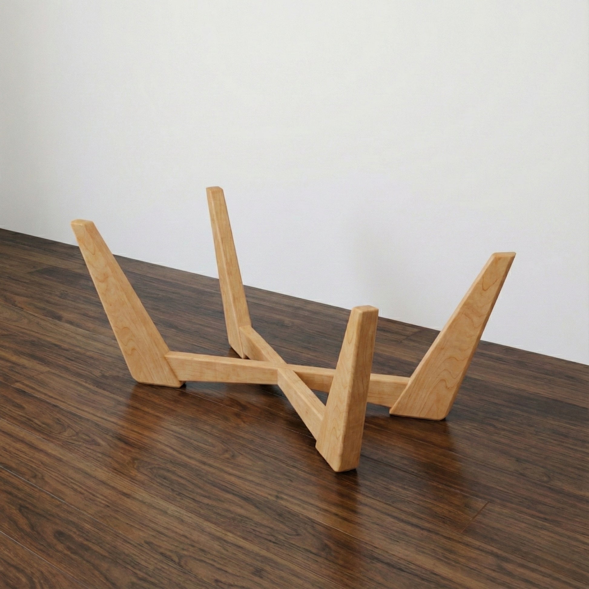 The Nexus solid wood cross-base coffee table mid-century modern, front view – Artisan & Sons